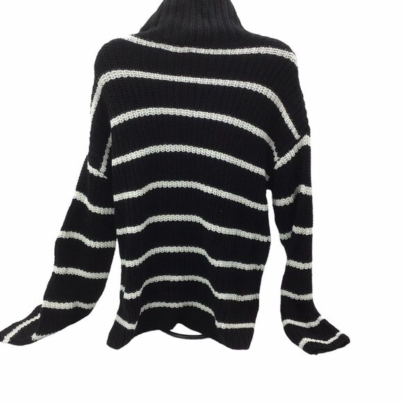 Caslon Women’s Small Black White Chunky Turtleneck Pullover Striped Sweater - Picture 7 of 13